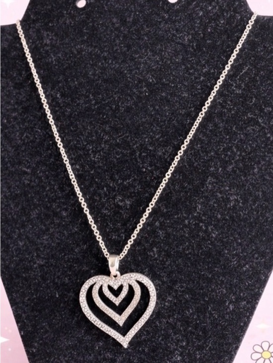 Jewelry - 925 Thai Silver Double Heart Pendant Necklace Layered Hearts